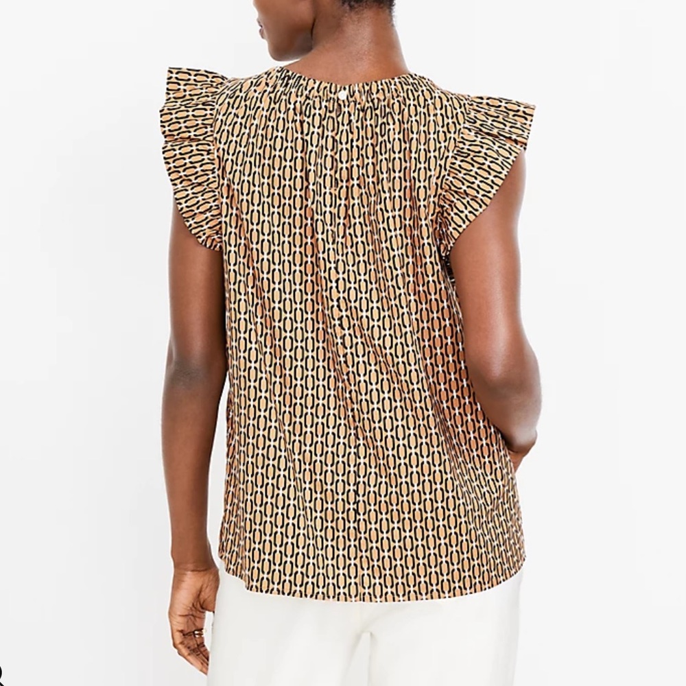 LOFT Geo Flutter Sleeve Top Size M - Picture 2 of 11
